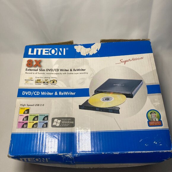 Lite On 8X External Slim DVD/CD Writer & ReWriter DX-8A1H 05C Tested Working EUC - Picture 11 of 16